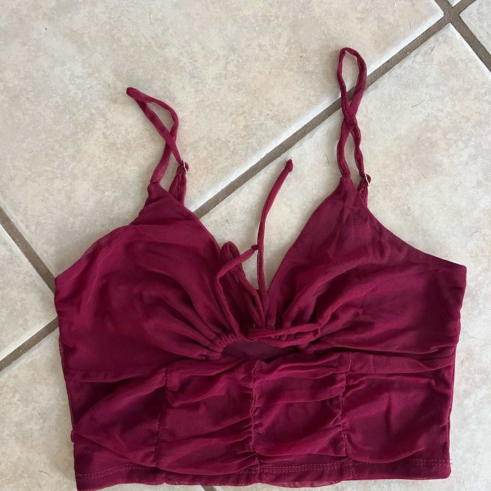 Urban Outfitters Wine Red Ruched Crop Top